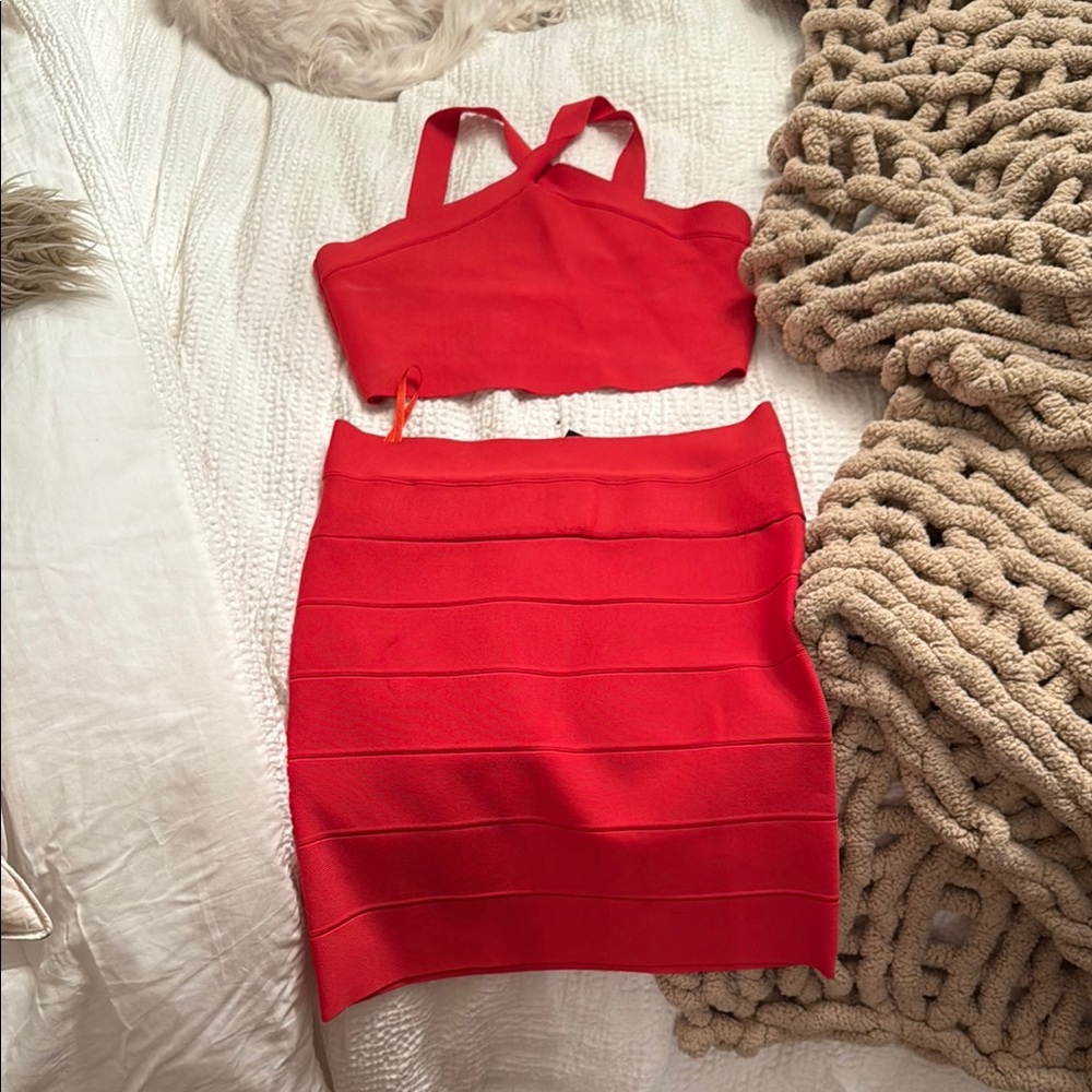 Red Bandage Crop Top and Skirt Set